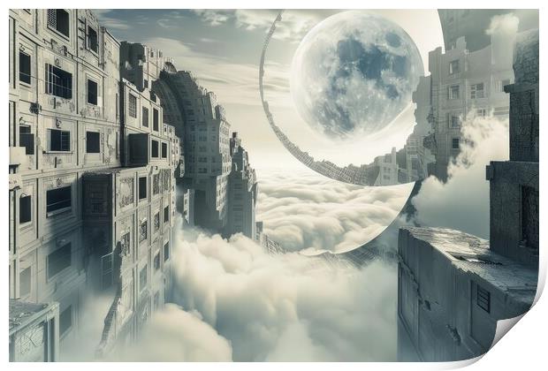 A dream world unfolds with impossible architecture and shifting  Print by Michael Piepgras
