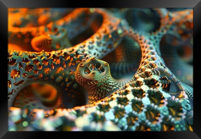 A fractal art in 3D showing fascinating shapes and curves. Framed Print by Michael Piepgras