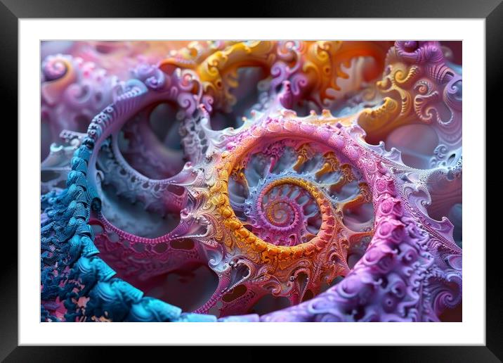 A fractal art in 3D showing fascinating shapes and curves. Framed Mounted Print by Michael Piepgras