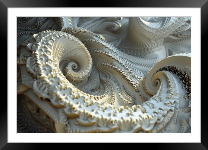 A fractal art in 3D showing fascinating shapes and curves. Framed Mounted Print by Michael Piepgras