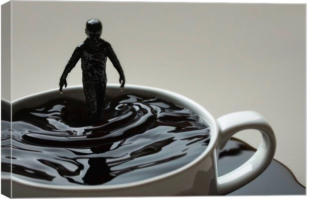 A human coming out of a cup of black coffee. Canvas Print by Michael Piepgras