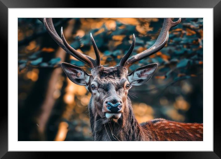 A majestic stag in close up in a forest. Framed Mounted Print by Michael Piepgras