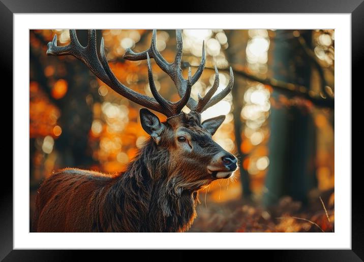 A majestic stag in close up in a forest. Framed Mounted Print by Michael Piepgras