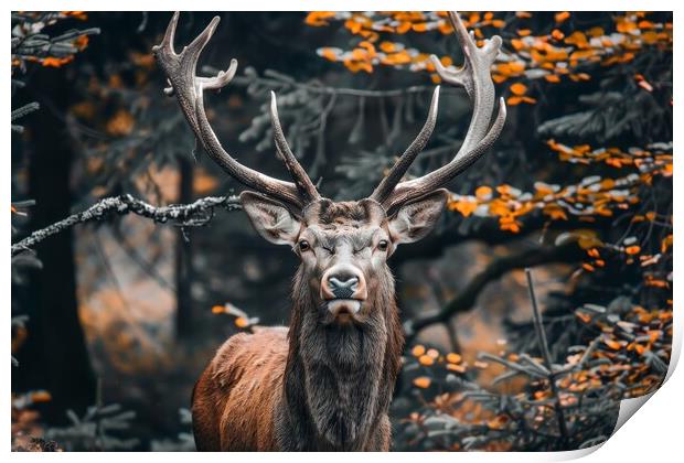 A majestic stag in close up in a forest. Print by Michael Piepgras