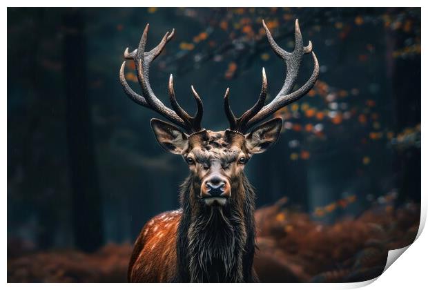 A majestic stag in close up in a forest. Print by Michael Piepgras