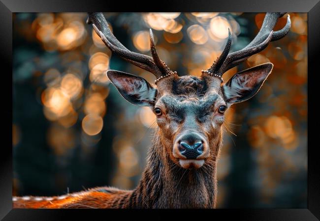 A majestic stag in close up in a forest. Framed Print by Michael Piepgras