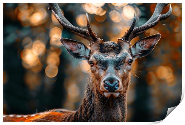 A majestic stag in close up in a forest. Print by Michael Piepgras