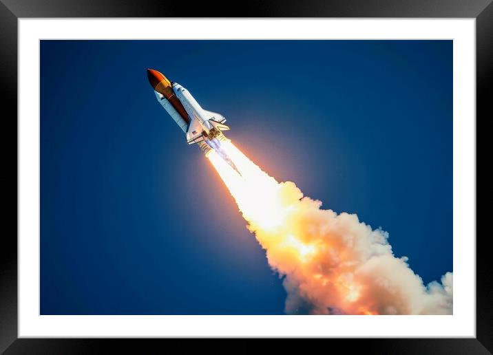 A powerful rocket launching into the sky leaving a trail of fire Framed Mounted Print by Michael Piepgras
