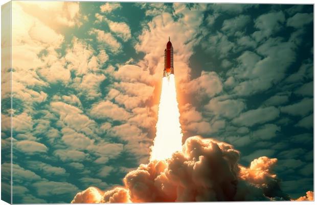 A powerful rocket launching into the sky leaving a trail of fire Canvas Print by Michael Piepgras