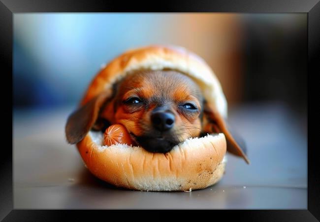 A real dog in a hot dog bun. Framed Print by Michael Piepgras