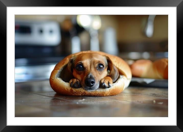A real dog in a hot dog bun. Framed Mounted Print by Michael Piepgras