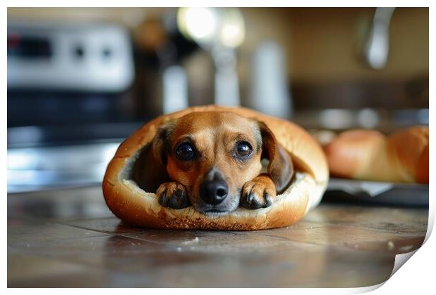 A real dog in a hot dog bun. Print by Michael Piepgras