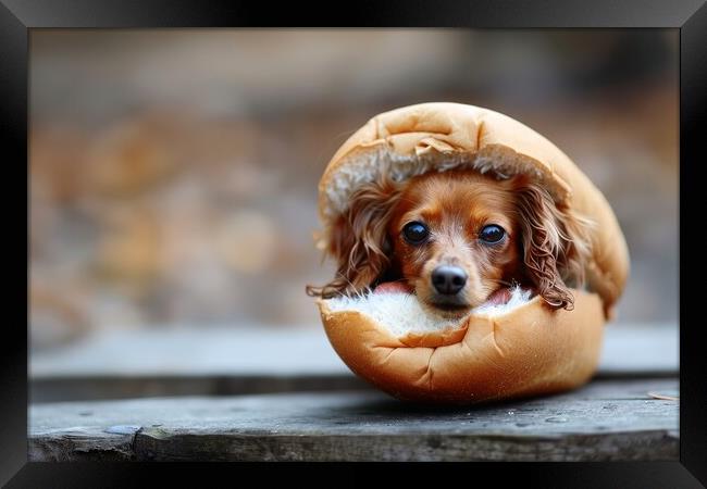A real dog in a hot dog bun. Framed Print by Michael Piepgras
