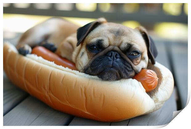 A real dog in a hot dog bun. Print by Michael Piepgras