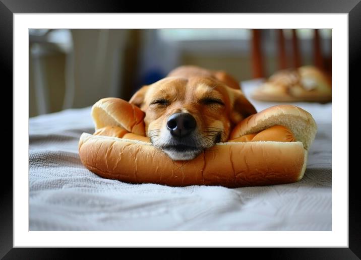 A real dog in a hot dog bun. Framed Mounted Print by Michael Piepgras