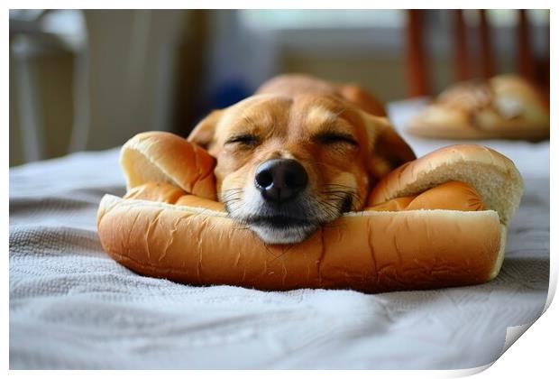 A real dog in a hot dog bun. Print by Michael Piepgras