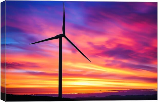 A silhouette of a wind turbine against a vibrant sunset backdrop Canvas Print by Michael Piepgras