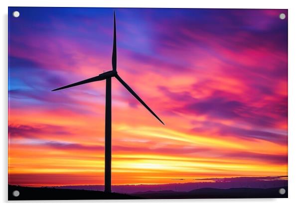 A silhouette of a wind turbine against a vibrant sunset backdrop Acrylic by Michael Piepgras