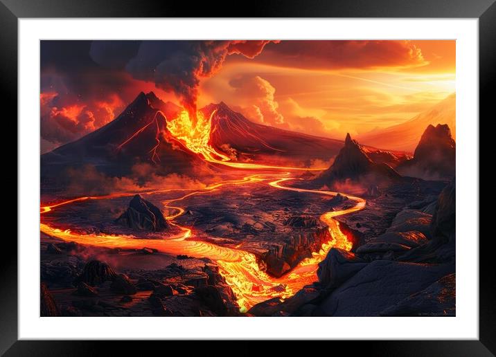 A volcanic eruption with flowing lava in a spectacular landscape Framed Mounted Print by Michael Piepgras