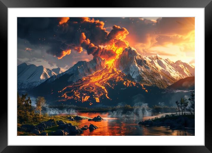 A volcanic eruption with flowing lava in a spectacular landscape Framed Mounted Print by Michael Piepgras