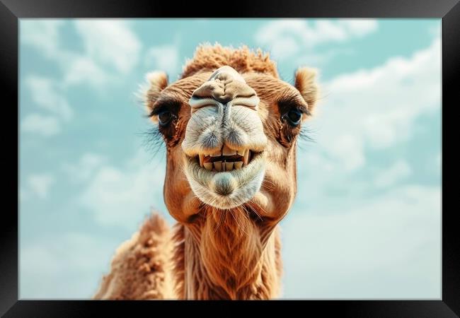 Close up of a camel laughing in to the camera. Framed Print by Michael Piepgras