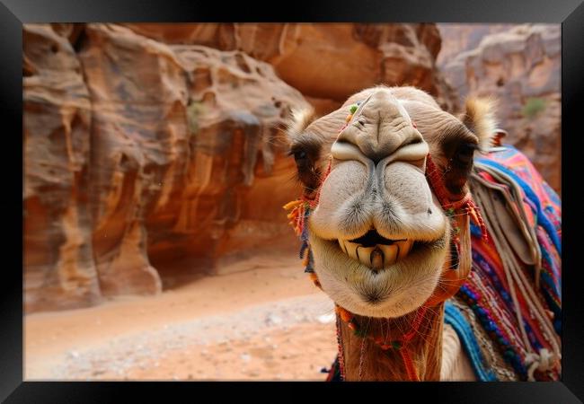Close up of a camel laughing in to the camera. Framed Print by Michael Piepgras