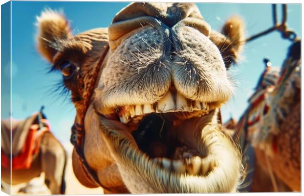 Close up of a camel laughing in to the camera. Canvas Print by Michael Piepgras