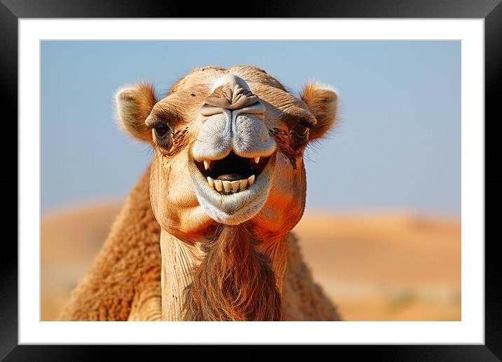 Close up of a camel laughing in to the camera. Framed Mounted Print by Michael Piepgras