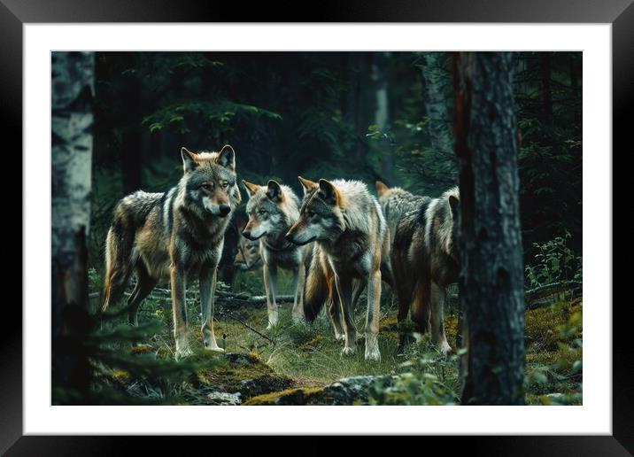 Some wolves roam around in a forest. Framed Mounted Print by Michael Piepgras