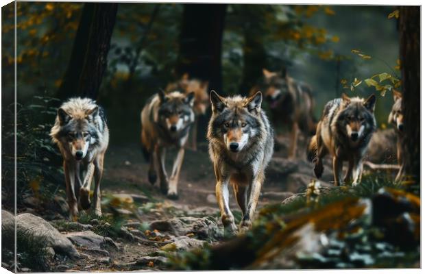 Some wolves roam around in a forest. Canvas Print by Michael Piepgras