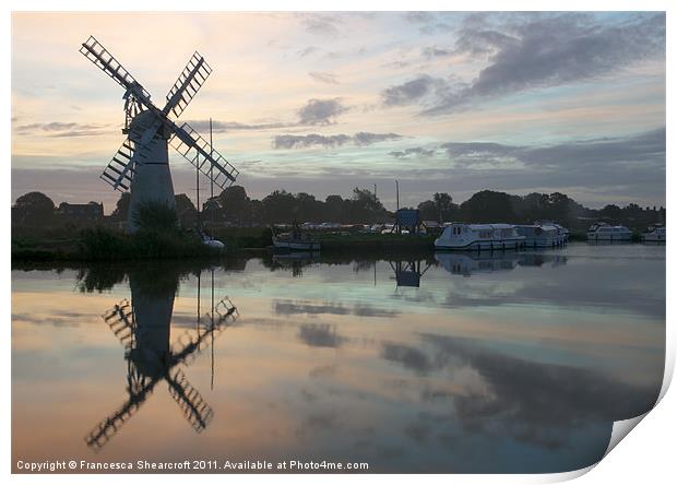 Thurne Mill at Dawn Print by Francesca Shearcroft