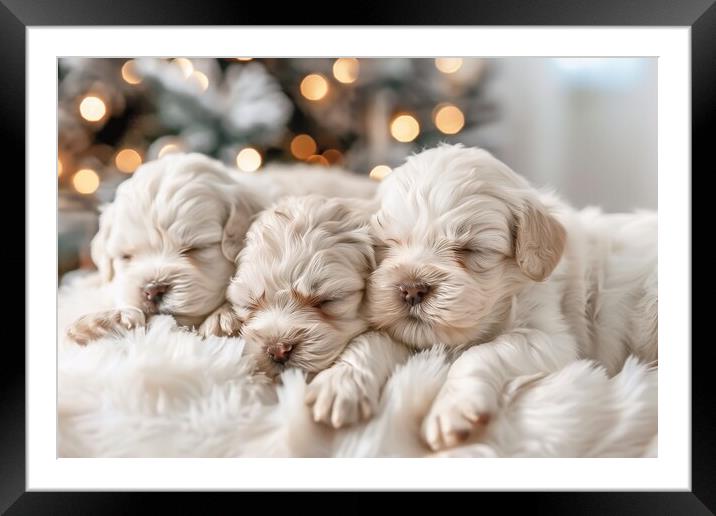 Very cute dog puppies look at you with their doggy eyes. Framed Mounted Print by Michael Piepgras