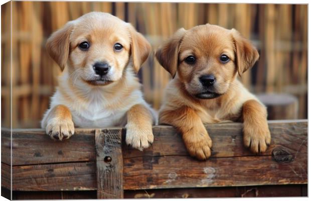 Very cute dog puppies look at you with their doggy eyes. Canvas Print by Michael Piepgras