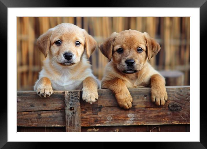 Very cute dog puppies look at you with their doggy eyes. Framed Mounted Print by Michael Piepgras
