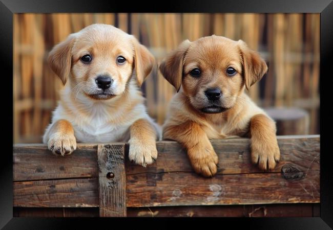 Very cute dog puppies look at you with their doggy eyes. Framed Print by Michael Piepgras