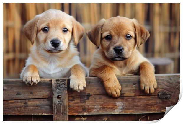 Very cute dog puppies look at you with their doggy eyes. Print by Michael Piepgras