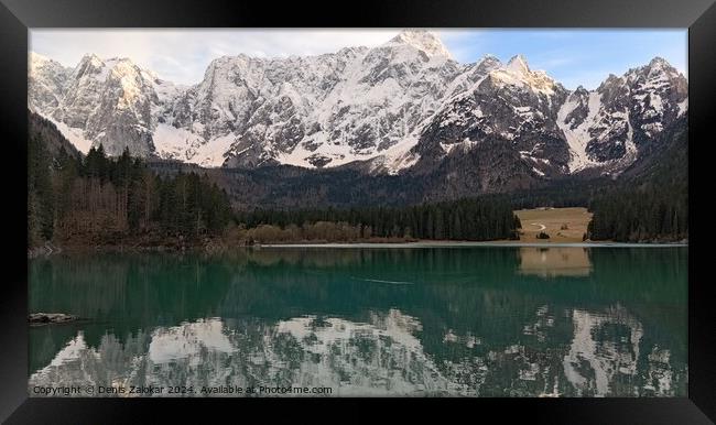 Lago di Fusine with the Alps in the back. Framed Print by Denis Zalokar