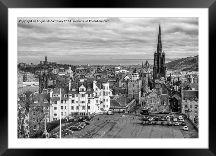 Edinburgh skyline from Castlehill Edinburgh mono Framed Mounted Print by Angus McComiskey