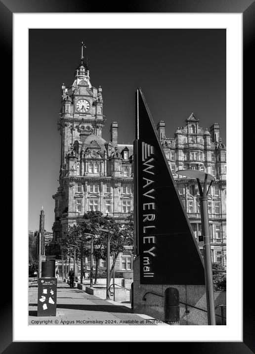 Balmoral Hotel and Waverley Mall Edinburgh mono Framed Mounted Print by Angus McComiskey