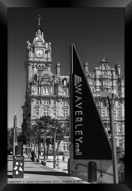 Balmoral Hotel and Waverley Mall Edinburgh mono Framed Print by Angus McComiskey