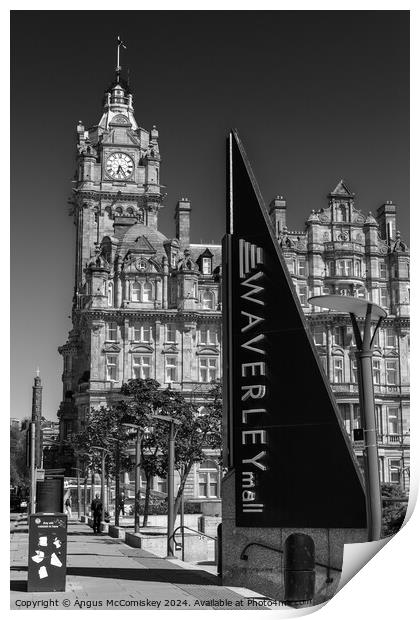 Balmoral Hotel and Waverley Mall Edinburgh mono Print by Angus McComiskey