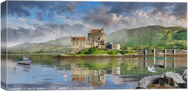 The iconic Eilean Donan Island Castle, Highlands o Canvas Print by Paul E Williams