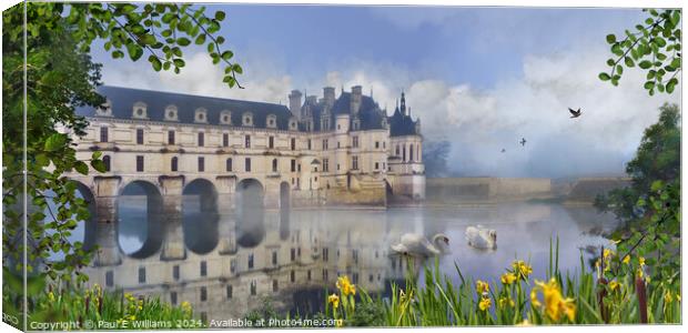 The Iconic Chateau de Chenonceau in mist at sunris Canvas Print by Paul E Williams