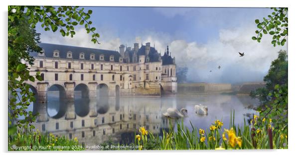 The Iconic Chateau de Chenonceau in mist at sunris Acrylic by Paul E Williams