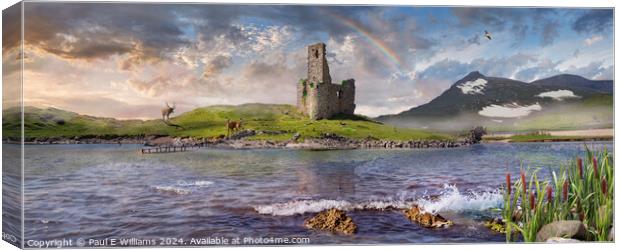 Romatic Ardvreck Castle high in the Higlands of Sc Canvas Print by Paul E Williams