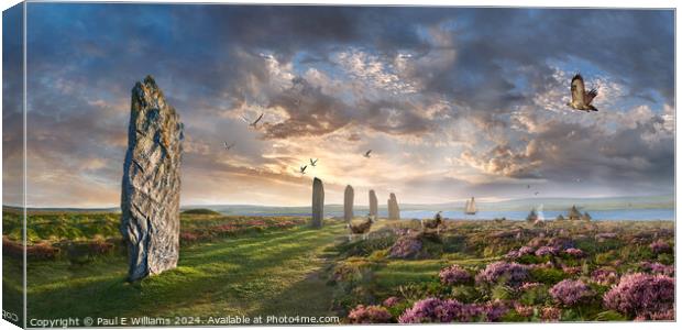 Picturesque Ring of Brodgar stone circle at sunrise, Orkney Scotland Canvas Print by Paul E Williams
