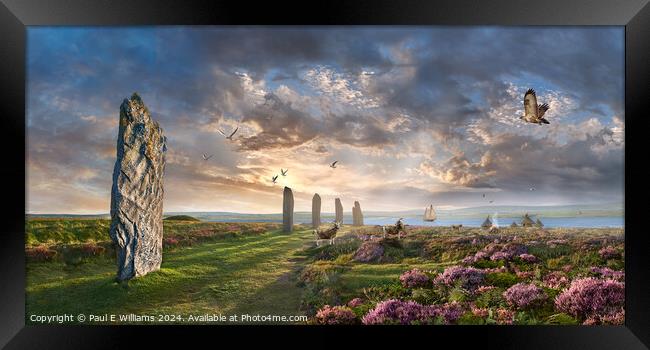 Picturesque Ring of Brodgar stone circle at sunrise, Orkney Scotland Framed Print by Paul E Williams