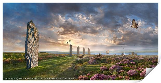 Picturesque Ring of Brodgar stone circle at sunrise, Orkney Scotland Print by Paul E Williams