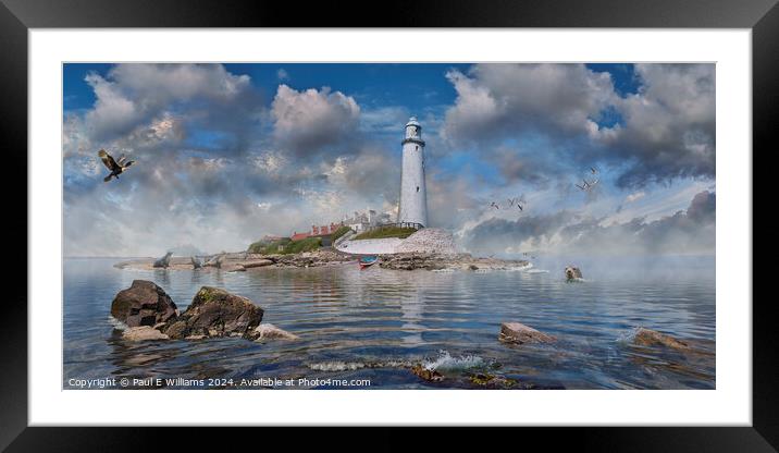St Mary's lighthouse in the mist, Whitley Bay, Northumberland Framed Mounted Print by Paul E Williams