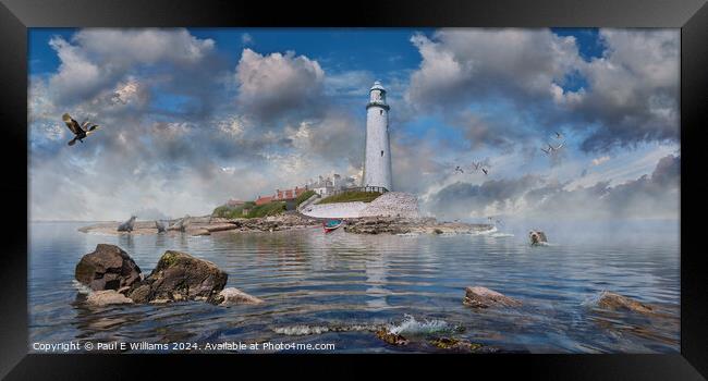 St Mary's lighthouse in the mist, Whitley Bay, Northumberland Framed Print by Paul E Williams